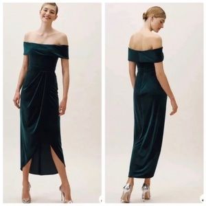 Like New BHLDN Green Velvet Off-the-Shoulder Dress